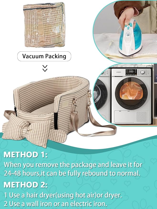 Dog Car Seat for Small Dogs,Center Console Seat for Puppy,Anti-Collapse Pet Car Seat with Soft Cushion Safety Belt, Portable Car Armrest Seat for Dog & Cat Under 15 lbs (Grid-Brown)
