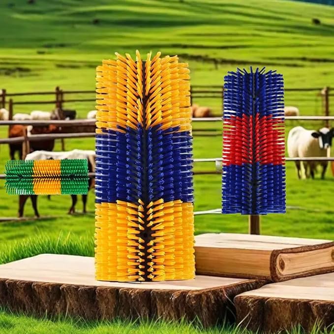 2PCS Livestock Scratching Brush,Goat Scratcher Brush Post with Cleaning Tool, Grooming and Massage Brushes for Horse Sheep Cow scratchers, Animals Back Scratching Itch