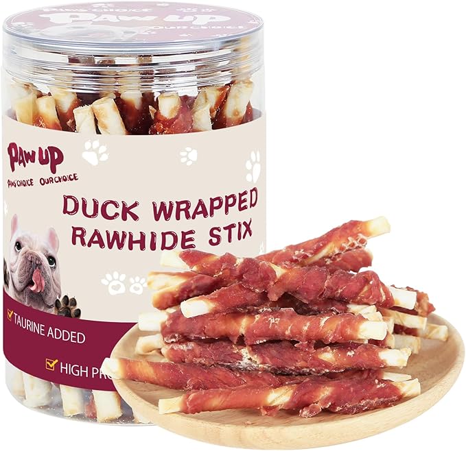PAWUP Dog Duck Treat Rawhide Sticks, Natural Dog Chew Duck Wrapped Rawhide for Small Dogs, Healthy Hide Twists w/Taurine, 12.5 oz