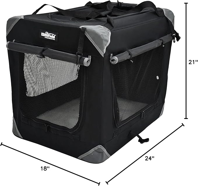 EliteField 4-Door Folding Soft Dog Crate with Curtains, Carrying Bag and Fleece Bed (2 Year Warranty), Indoor & Outdoor Pet Home (24" L x 18" W x 21" H, Black+4 Door Curtains)
