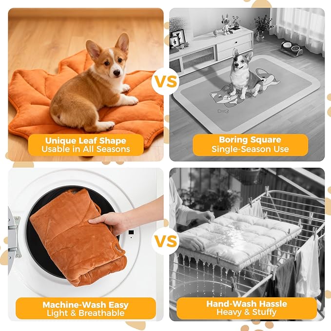 KOOLTAIL Upgrade Self Warming Cat Bed for Winter, Reversible Extra Cozy Pet Sleeping Blanket Pad for All Season, Thicken Self Heating Puppy Mats with Thermal Foil for Crate, Floor, Outdoor, Maple Leaf