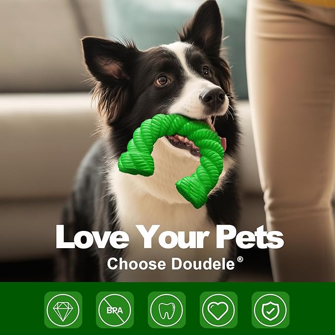 Dog Toys for Aggressive Chewers, Dog Toys for Medium Large Dogs, Toys for Traning, Indestructible Dog Toy with Beef Flavor, Natural Rubber Horseshoe-Shaped Chew Toys (Green)