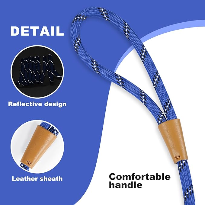 Lynxking No Pull Rope Dog Harness No Pull Reflective Leash Harness Collar 3 in 1 Dog Halter Harnesses Adjustable for Large Giant Dog (Blue, Large 1/2 inch)