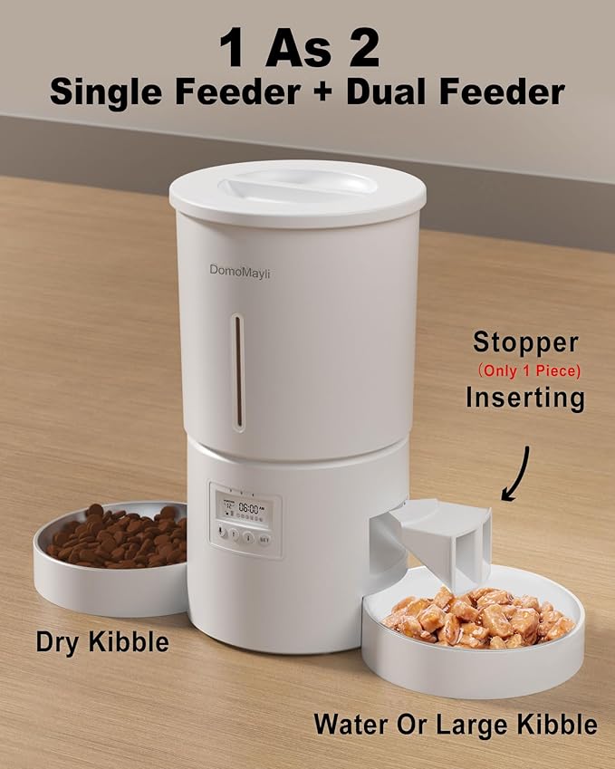 Automatic Cat Feeder for 2 Cats,Dual Bowl Dry Food Dispenser with Portion Control & 10s Voice Recorder,Timed Feeding,Dual Power,Quiet Operation(White, ABS Dual Bowls)