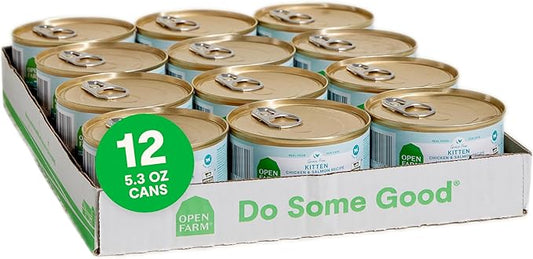 Open Farm Canned Kitten Food, Pate for Complete & Balanced Nutrition, Grain Free and Legume-Free Wet Kitten Food, Chicken & Salmon Recipe, 5.3oz Cans (Case of 12)