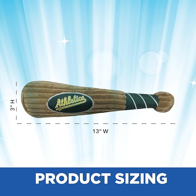MLB Oakland Athletics Baseball Bat Toy for DOGS & CATS. Soft Corduroy Plush Dog Toy with Inner SQUEAKER, MLB Chew Toys for Dogs or Cats. Durable Fun Interactive Dog Toy with Team Names and Logo