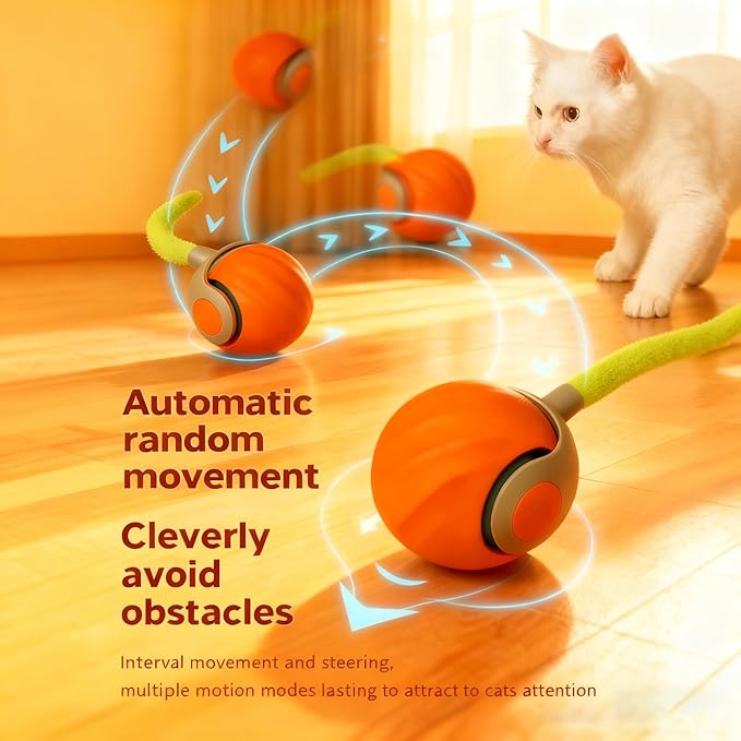 Cat Toys for Indoor Cats-Automatic Interactive Cat Toy with 2 Speeds Rechargeable Cat Enrichment Toys,Moving Cat Ball for Bored Kitties(Orange)