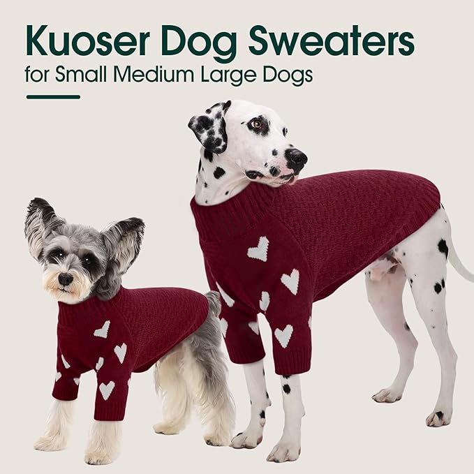 Kuoser Dog Sweater,Thermal Knitted Large Dog Sweaters,Turtleneck Thick Pet Holiday Sweater Dogs Christmas Outfit,Cold Weather Pet Winter Clothes Doggie Knitwear Girl Boy for Fall Xmas,Red L
