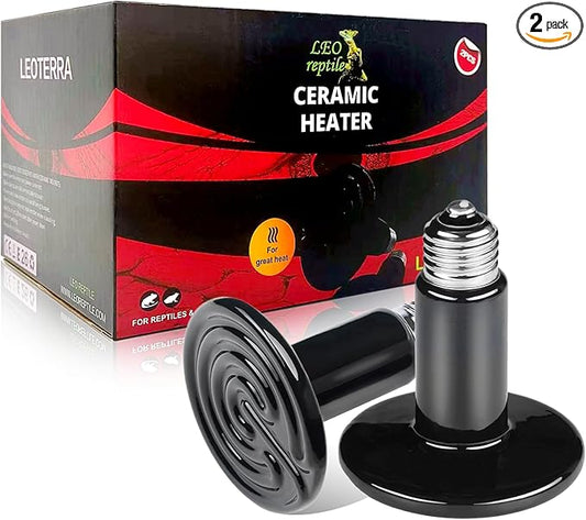 Leoterra 2PCS 50w Ceramic Heat Emitter, Infrared Heat Lamp Bulbs Ceramic Heat Lamp for Reptile Tank,Hedgehogs, Chicken coop, Dog House, Cat Use,Strong Durable and Powerful,Gives Off No Light (50w)