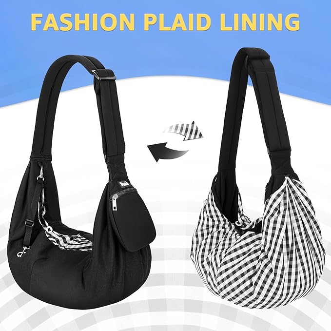 SlowTon Dog Carrier Sling - Thick Padded Shoulder Strap Adjustable Dog Carriers for Small Dogs, Puppy Carrier Purse for Pet Cat with Front Zipper Pocket Safety Belt Machine Washable (Dark Black, M)