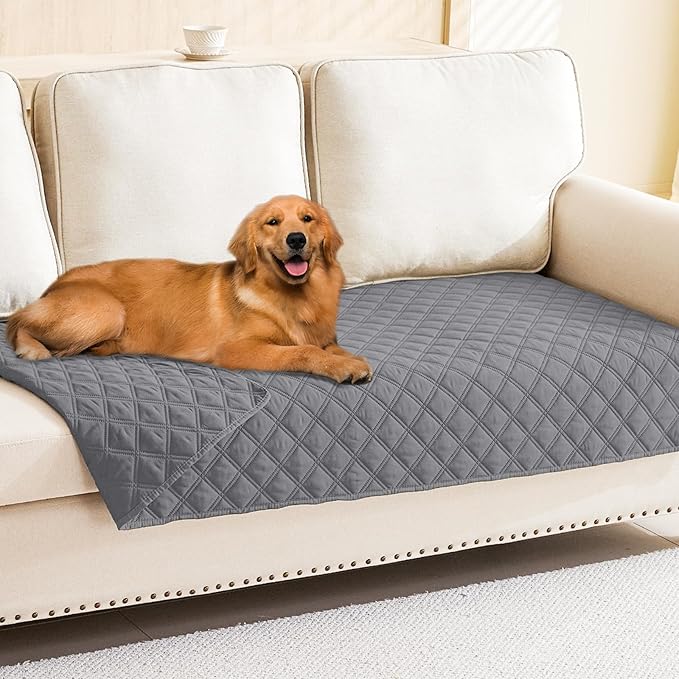 Smiry Waterproof Dog Bed Cover Pet Blanket, Soft Washable Dog Blanket for Furniture Bed Couch Sofa Reversible, Checkered (40"x90", Grey/Grey)