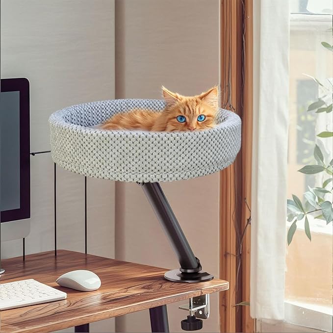 Simcat Modern Desk Cat Bed for Indoor Cats, Removable Study Office Game Tables Cat Desk Bed, Small Day Kitten Adjustable Pet Nest Bed
