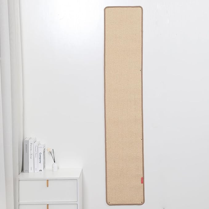 66.93x13.38x0.32 inch Thickened Cat Wall Scratcher Carpet, Cat Climbing Wall, Durable Cat Wall Furniture, Tall Cat Scratching Post, Wall Scratchers for Indoor Cats Sofa Protector (Brown-Velcro Strap)