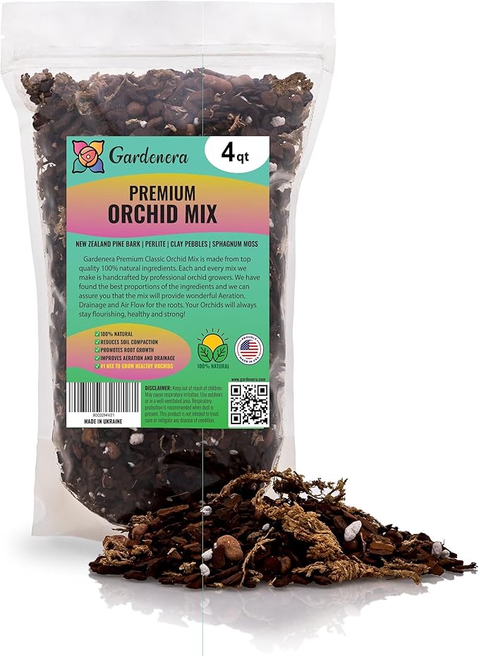 Organic Premium Orchid Soil Mix by Gardenera - Hand Mixed Classic Sphagnum Moss Potting Soil Mix - for Phalaenopsis Orchid - 4 Quart - Made in USA