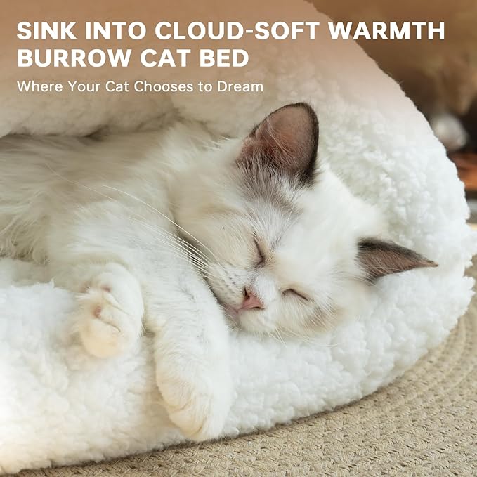 Cat Sleeping Bag 4 in 1 Cute Self Warming Cat Bed Cave with Plush Portable Snuggle Sack/Hideway for Indoor Cats & Small Pets Coffee 21×17 Inch