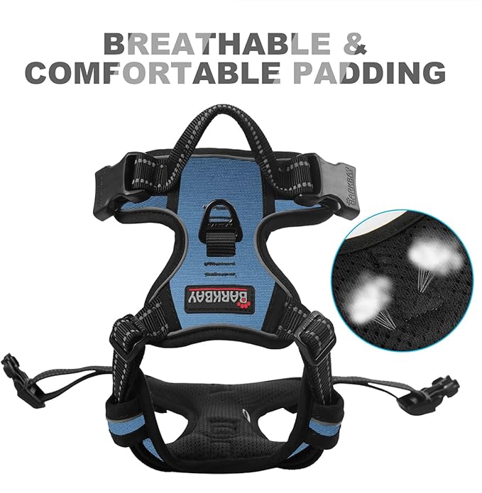 BARKBAY No Pull Dog Harness Front Clip Heavy Duty Reflective Easy Control Handle for Large Dog Walking(Navy,M)