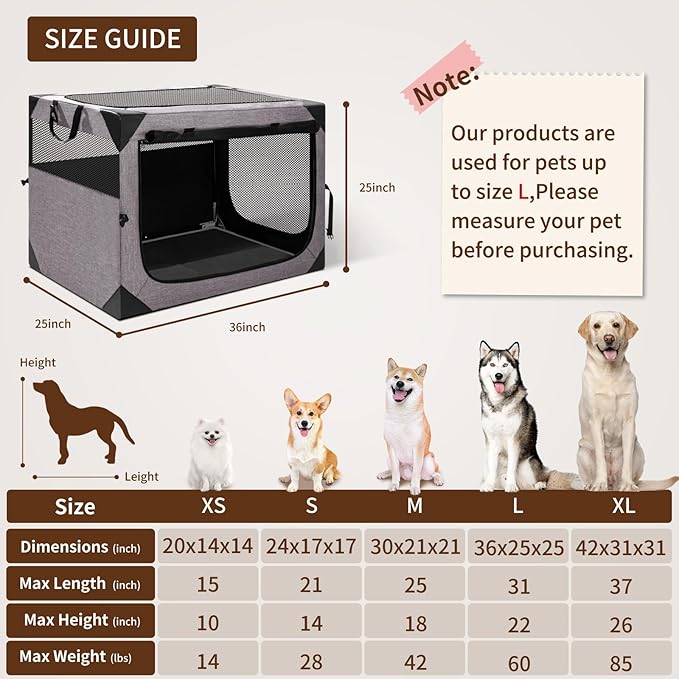 Dog Crate,30x21x21 Inch Large Dog Crate for Large or Medium Dogs, Portable and Foldable Design of Dog Cage, Perfect for Travel or Home Use, Dog Kennel with 3-Door and Durable Mesh Windows, Light Grey