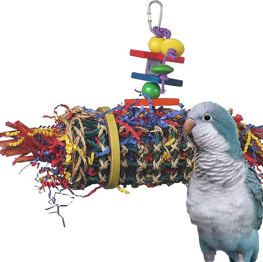 Super Bird Creations SB687 Firecracker Jr. Bird Toy - Foraging Chewing Swinging Toy for Parrots, Conures, Quakers, Pionus, Senegals - Natural Paper Shred Palm Leaves - Medium Birds, Size: 18" x 8"