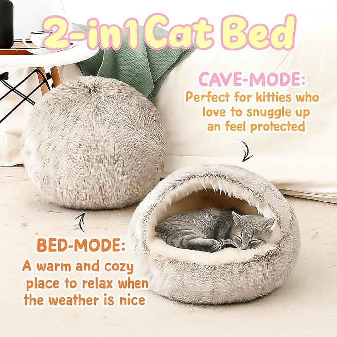 Nest Bed - Lapcatz Cat Beds for Indoor Cats, Fluffy Cat Bed Cave Plush Warm Nest for Cats (Green,M 20"x20")