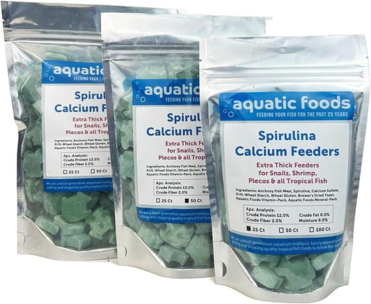 Aquatic Foods Inc. Spirulina Enriched Calcium Feeders for Shrimp, Snails, Crabs, Crayfish, Pleco, Catfish, All Tropical Fish…100 Count Bag