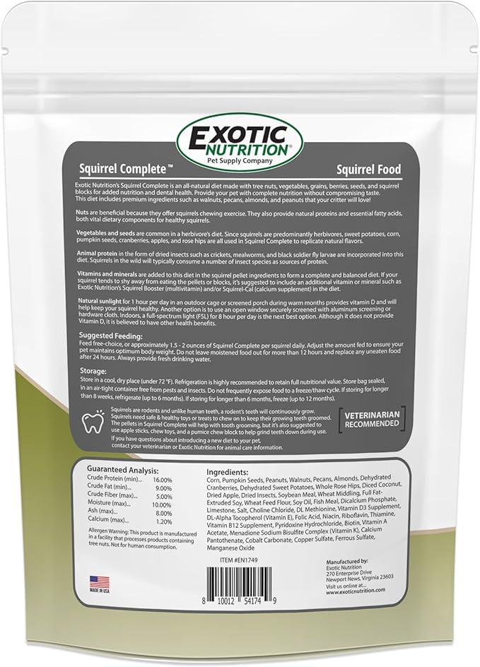 Exotic Nutrition Squirrel Complete (4 lb.) - Healthy Natural Food for Squirrels - Ground, Grey, and Flying Squirrels