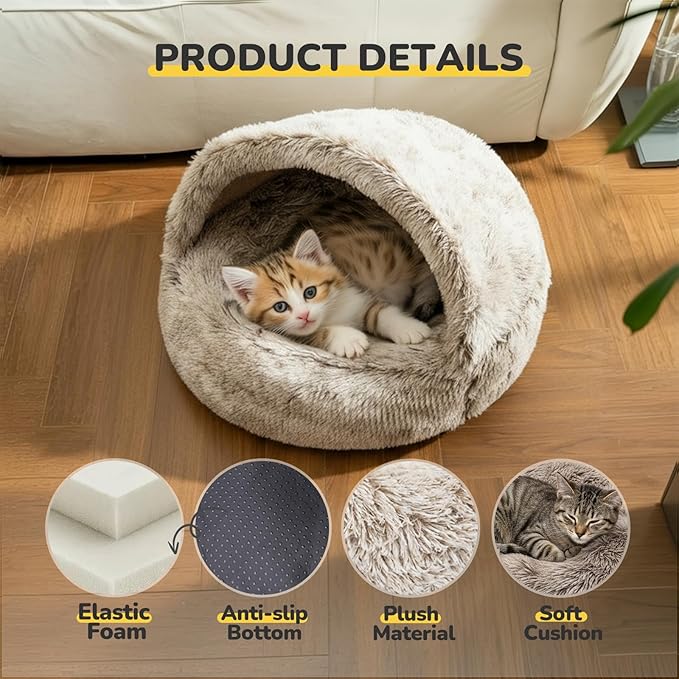 CATISM Large Cat Beds for Indoor Cats Dogs - Cat Bed Calming Nest, Self Warming Cat Bed Cave, Cozy Pod for Indoor Cat or Small Dog, Removable Washable Pet Cave with Non-Slip Bottom for Large Dogs