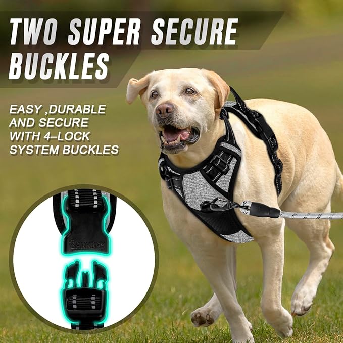 BARKBAY No Pull Dog Harness Front Clip Heavy Duty Reflective Easy Control Handle for Large Dog Walking(Dark Grey,M)