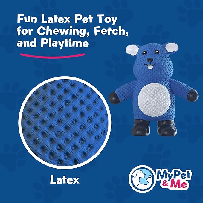 My Pet & Me - Squeaky Dog Toys for Light to Moderate Chewers - Fun Latex Toys for Puppies, Teething, and Gentle Play - Interactive Fetch and Chew Toy with Squeaker (Blue Mouse, 4.3 Inch)