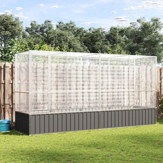 Steel Aviary with Extension, Large Bird Cage with Lockable Door, Aviary Spacious and Versatile Cage Ideal for Parakeets, Parrots, Lovebirds, Cockatiels, Pigeons, 164.8"x42.1"x83.5",-276