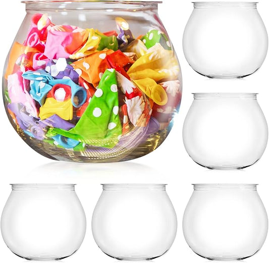 [6 Pack] 27 Ounce Largest Mini Plastic Fish Bowls for Decoration - Fun Sized Fish Bowls for Drinks to Start the Party - Clear Vase for Stunning Centerpieces - Set - Craft Vase Round Clear
