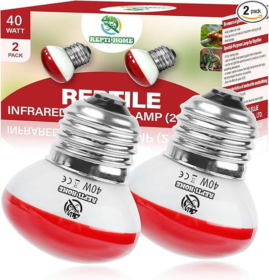 Infrared Reptile Heat Lamp, UVA Red Heat Light Bulb 40W, 2 Pack Reptile Heat Bulb, Infrared Basking Spot Light for Snake, Leopard Gecko, Turtle, Lizard