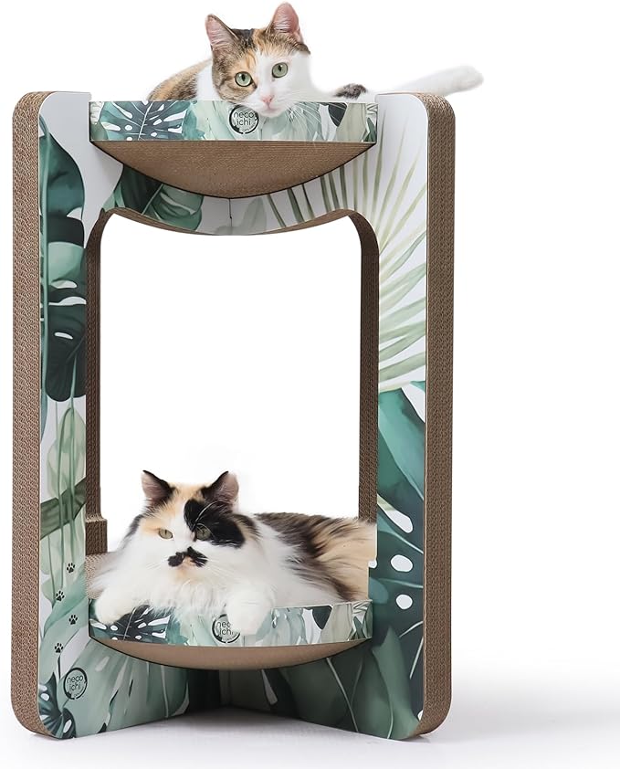 Necoichi Cat Scratcher Tower for Indoor Cats - Cat Scratching Post Lounger with Reversible Usability and Extra Comfort for Lounge, Cardboard Bed Couch / (XL, Oak)