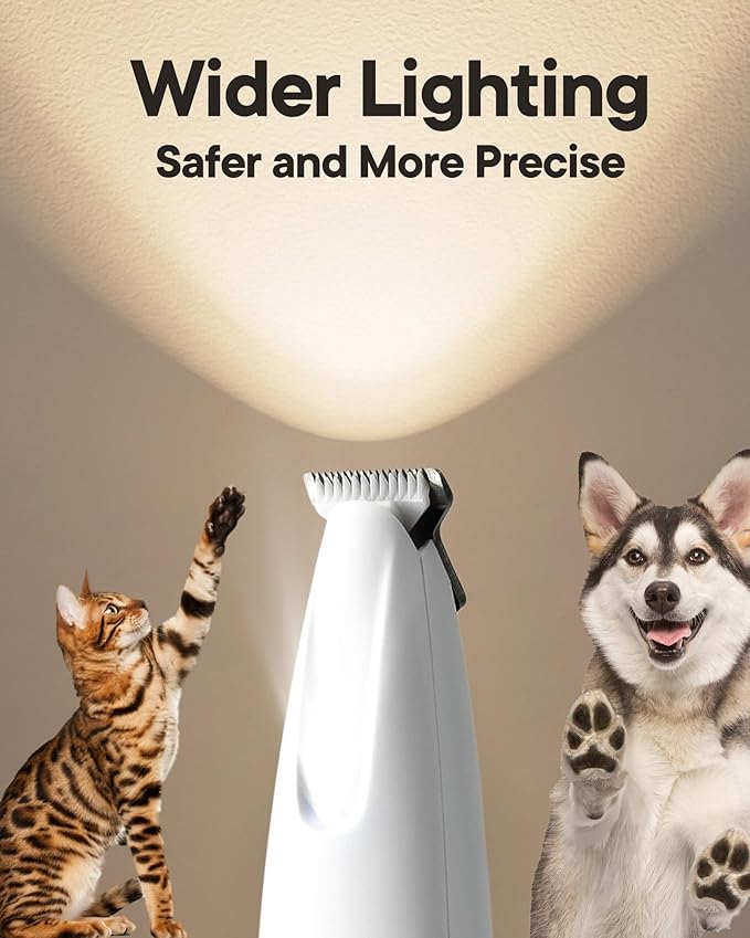 Upgraded Dog Paw Trimmer with LED Light, 18 mm Widen Blade, 35 dB Low Noise, LED Display, Fully Waterproof, Rechargeable Clipper for Dogs Cats Trimming Paws, Eyes, Ears, Face, and Rump