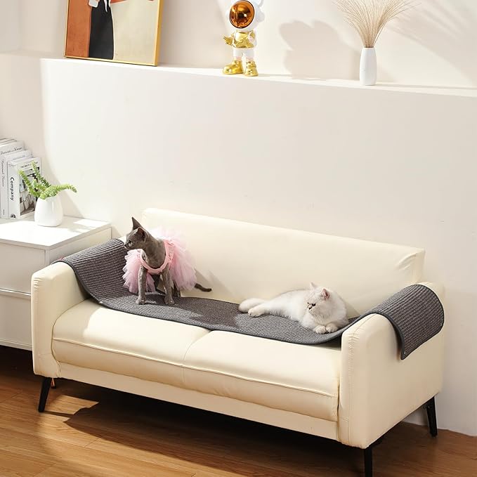 66.93x13.38x0.32 inch Thickened Cat Wall Scratcher Carpet, Cat Climbing Wall, Durable Cat Wall Furniture, Tall Cat Scratching Post, Wall Scratchers for Indoor Cats Sofa Protector (Grey-Velcro Strap)
