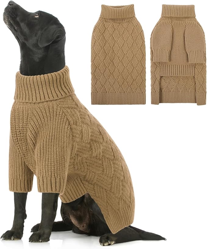 SUNFURA Dog Sweater Large Size Dogs, XL Dog Sweaters for Winter, Extra Large Breeds Girl Boy Pullover, Pet Knitted Knitwear Fall Sweatshirt for Pitbull, Labrador Retriever, Camel X-Large
