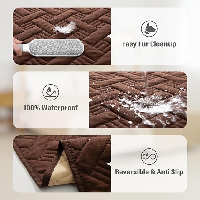 BOCTOPUG Dog Bed Cover for Pets - Blankets Rug Pads for Couch Protection Waterproof Bed Covers Dog Blanket Furniture Protector Reusable Changing Pad (Brown+Beige, 20"x30")