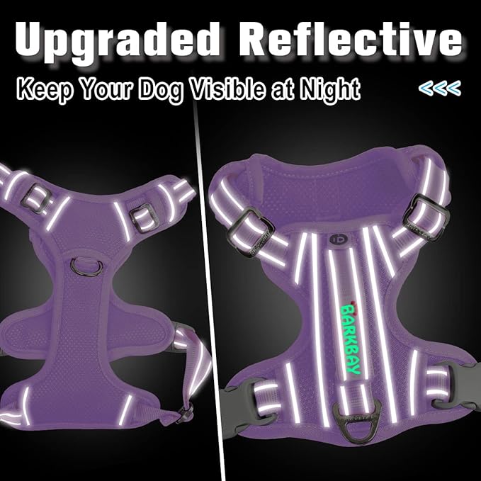 BARKBAY Dog Harness No Pull with ID Tag Pocket - Heavy Duty, Reflective, Easy Control for Small Dogs(Violet Purple,S)