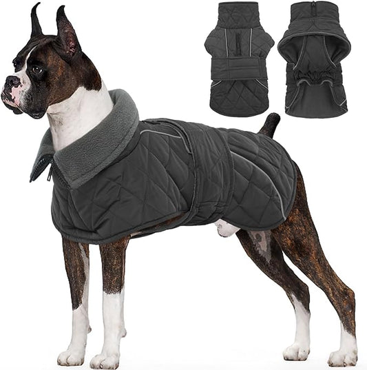 Kuoser Dog Winter Coat Waterproof Dog Snow Jacket, Warm Fleece Lined Pet Turtleneck Snowsuit Puppy Cold Weather Coats with Harness Hole, Adjustable Winter Vest for Medium Large Dogs, Grey, L