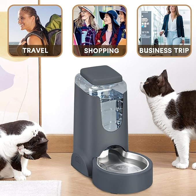 Automatic Cat Feeder and Water Dispenser with Stainless Steel Bowl Dog Gravity Food Feeder and Waterer for Small Medium Pets Puppy Kitten 1 Gallon x 2