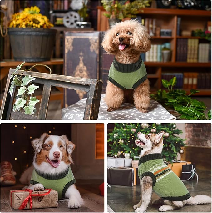 Kuoser Dog Sweater, Dog Sweaters for Medium Dogs Girl Boy, Christmas Dogs Sweater Knitwear, Warm Pet Pullover Sweatshirt Doggie Winter Clothes Apparel for French Bulldog, Boston Terrier, Green M