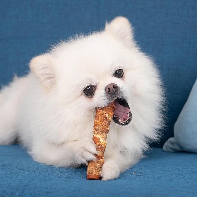 MON2SUN Dog Treats 5 Inch Chicken Wrapped Smoked Stuffed Rawhide Rolls with Chicken Liver, Rawhide Chews for Small and Medium Dogs, 10.6 oz (6 Count)