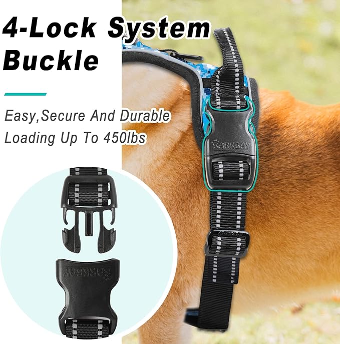 BARKBAY No Pull Dog Harness Large Step in Reflective Dog Harness with Front Clip and Easy Control Handle for Walking Training Running(Blue camo,L)
