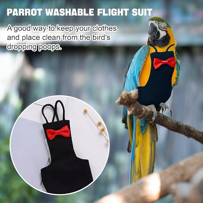 Bird Diaper Washable Reusable Parrot Diapers Flight Suit Nappies Protective Breathable Parrot Nappy Clothes for Parakeet, Macaw, Budgie, Canary, Cockatiel (Black, Medium)