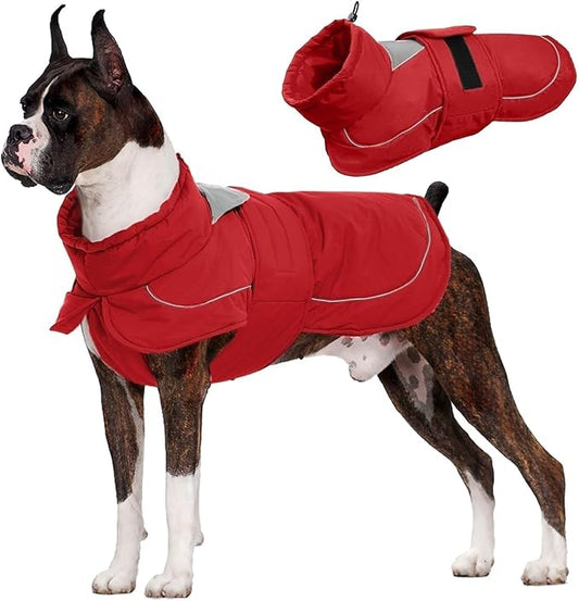 Kuoser Dog Jacket, Dog Coats for Large Dogs, Winter Waterproof Big Doggie Vest, Reflective Dogs Cold Weather Coat, Windproof Turtleneck Pet Puffer Jacket Snowsuit Clothes with Harness Hole