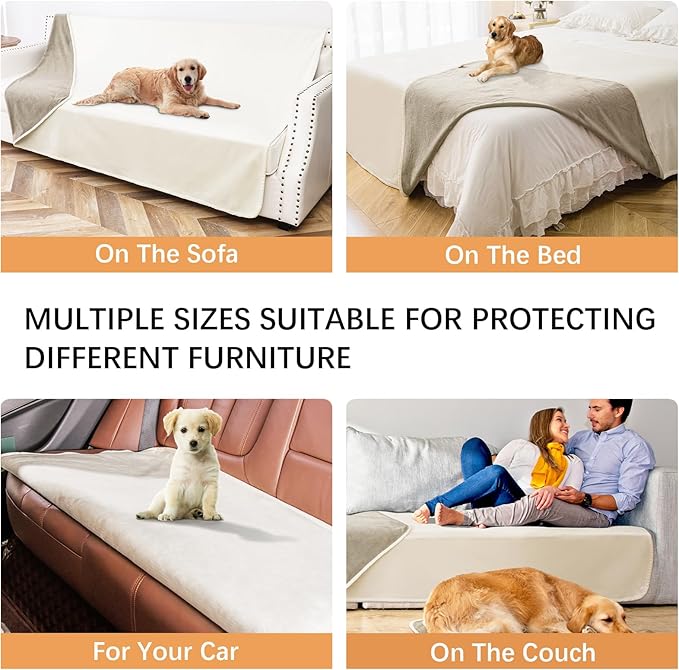 Waterproof Dog Blankets, Washable Pee Proof Pet Blanket for Couch, Soft Reversible Puppy Throw Furniture Protector Cover for Bed Sofa-52"x82",Beige+Khaki