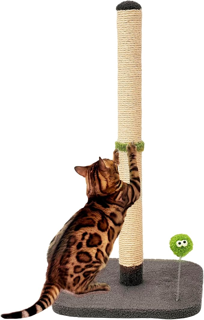 TINYBEAST 34" Tall Cat Scratching Post, Cat Scratcher Featuring Natural Sisal Rope, Cat Tree with Interactive Plush Toy Ball and Stable Base for Indoor Large Adult Cats & Kittens