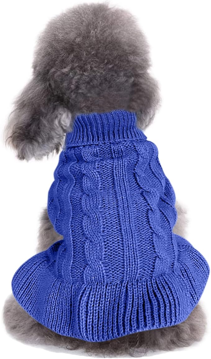 CHBORCHICEN Small Dog Sweaters Knitted Pet Cat Warm Dog Sweatshirt Winter Clothes Kitten Puppy Sweater (S, Dress-Dark Blue)