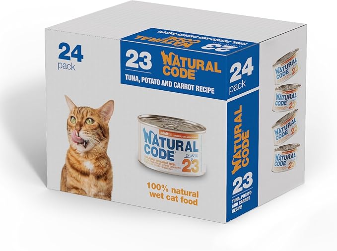 Natural Code Limited Ingredient Wet Cat Food Topper, High Protein, Low Fat, Additive-Free, Non-GMO, No Artificial Colors or Flavors, Tuna, Potato & Carrot in Aspic for Adult Cats, 24 Pack of 3oz Cans