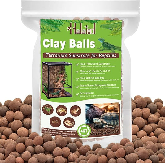 Halatool Reptile Substrate 4QT Leca Balls Terrarium Bedding Organic Hydroton Clay Pebbles Bioactive Drainage Layer for Terrariums & Vivariums Leopard Gecko Tortoise Frog Lizard Ball Python