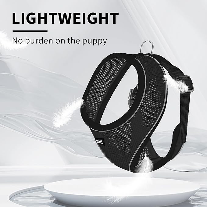 AIITLE Puppy Dog Harness, Triple-Layer Breathable Mesh, Adjustable Fit & Reflective Design, Choke-Free Over-The-Head Vest for Indoor/Outdoor Use, Perfect for Maltese, Chihuahua (S, Black)